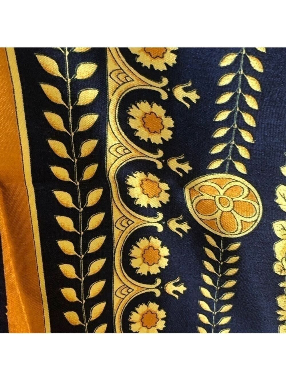 SCARF 36” square navy blue with center medallion in shades of gold. - Picture 4 of 8